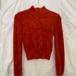 orange fuzzy mock neck cropped sweater!!